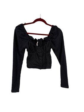 Free People Ladybug Long Sleeve Sweetheart Neck Top Black Size XS